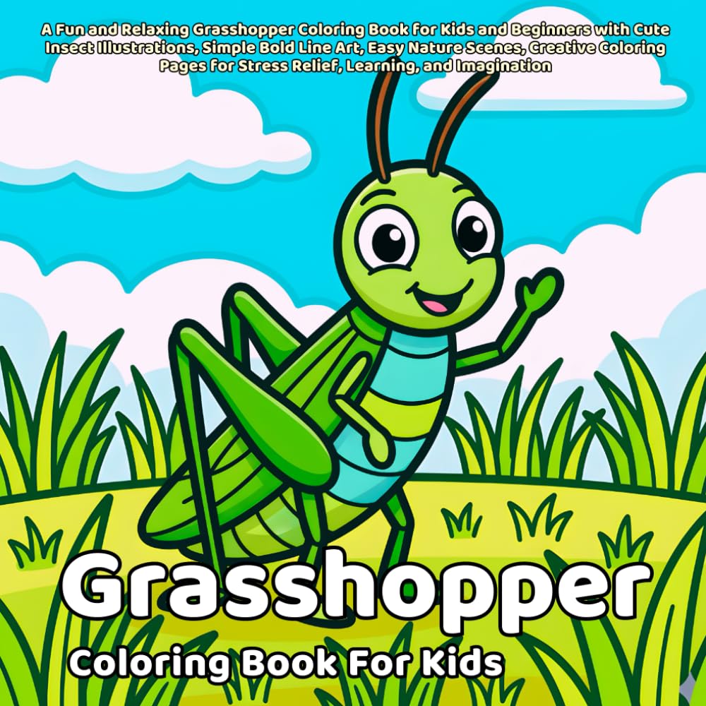 Grasshopper Coloring Book: A Fun and Relaxing Grasshopper Coloring Book for Kids and Beginners with Cute Insect Illustrations, Simple Bold Line Art, ... Relief, Learning, and Imagination (Animals)