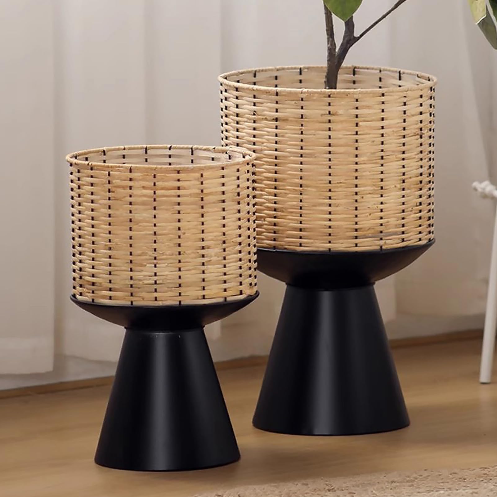 Support à plantes en rotin stable pour surélever grands pots de fleurs