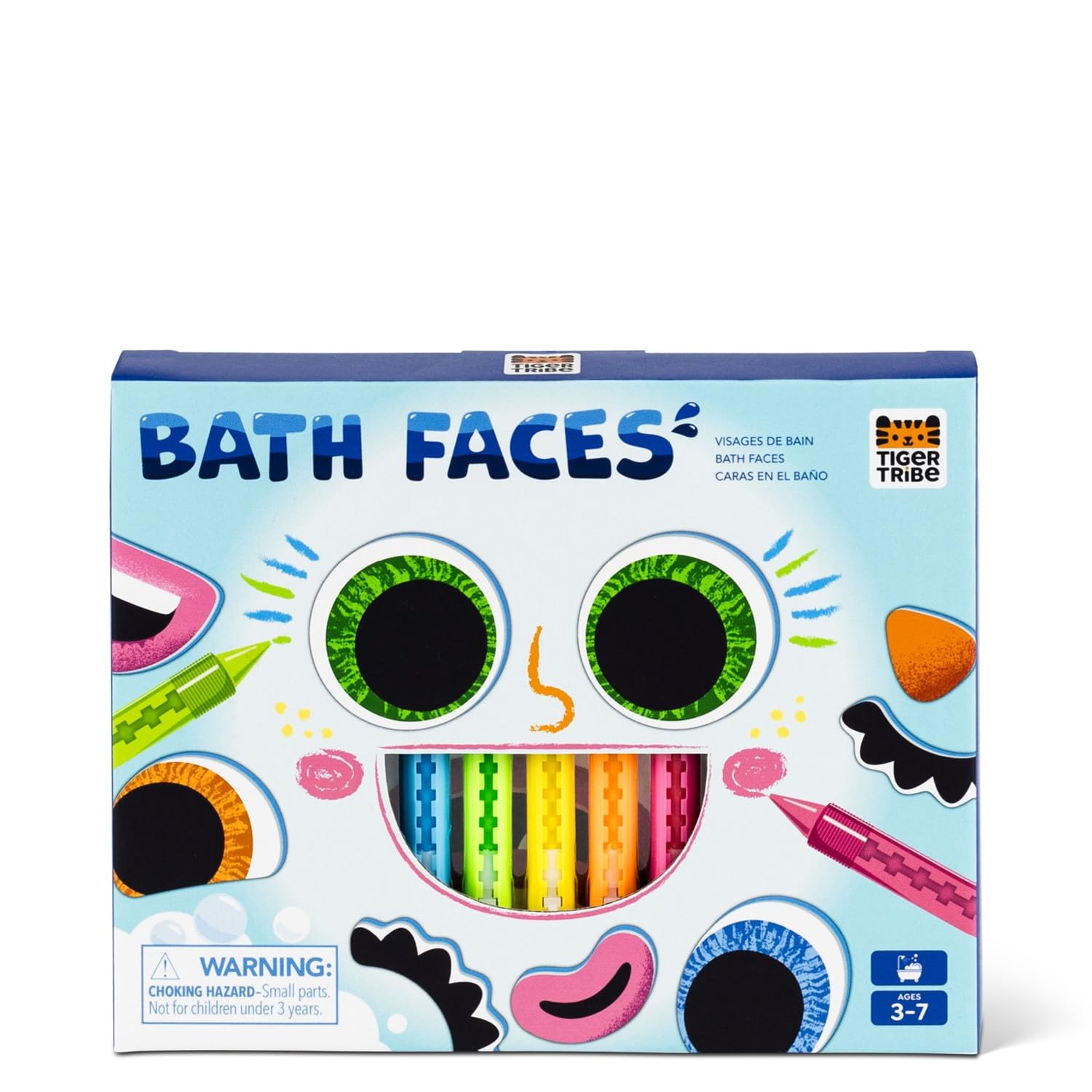 Tiger Tribe Bath Faces -Crayons, Pens, Bath Stickers, Kids Toddler For 3 Year Olds