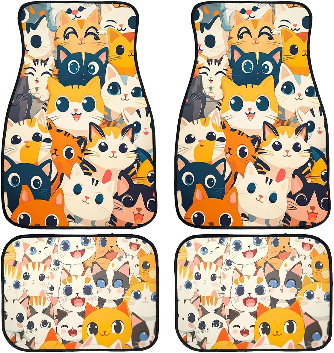 Cat Car Floor Mats Set of 4 Cute Cartoon Colorful Kawaii Anime Carpet Front Rear Carpets Mat Non-Slip Auto Car Accessories Universal Fit for Car SUV Truck Van