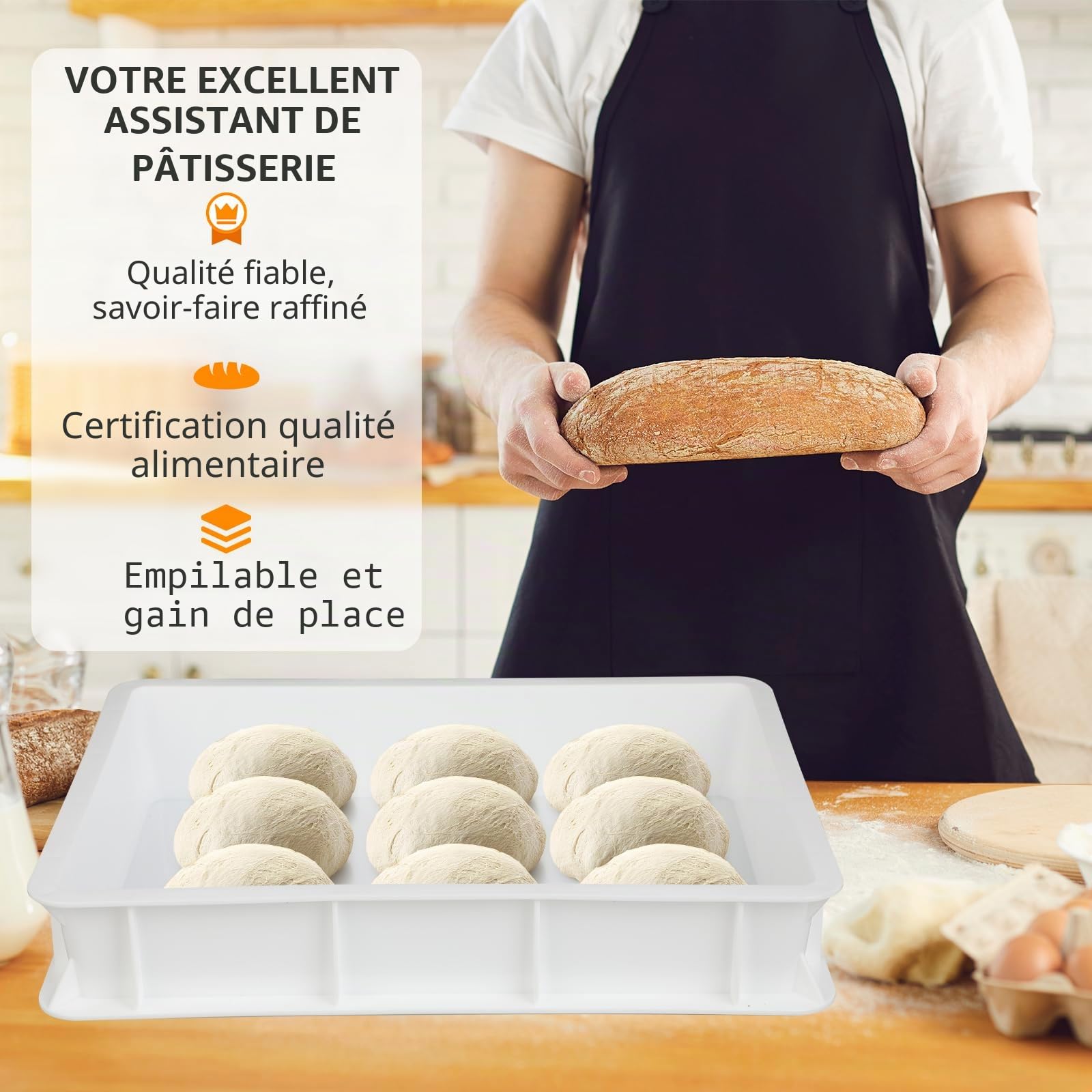 Pizzaballenbox – Boîte à Pizza Plastique – Bac à Pâton Pizza sans couvercle pour Fermentation et Stockage de la Pâte (40×30×10 cm)