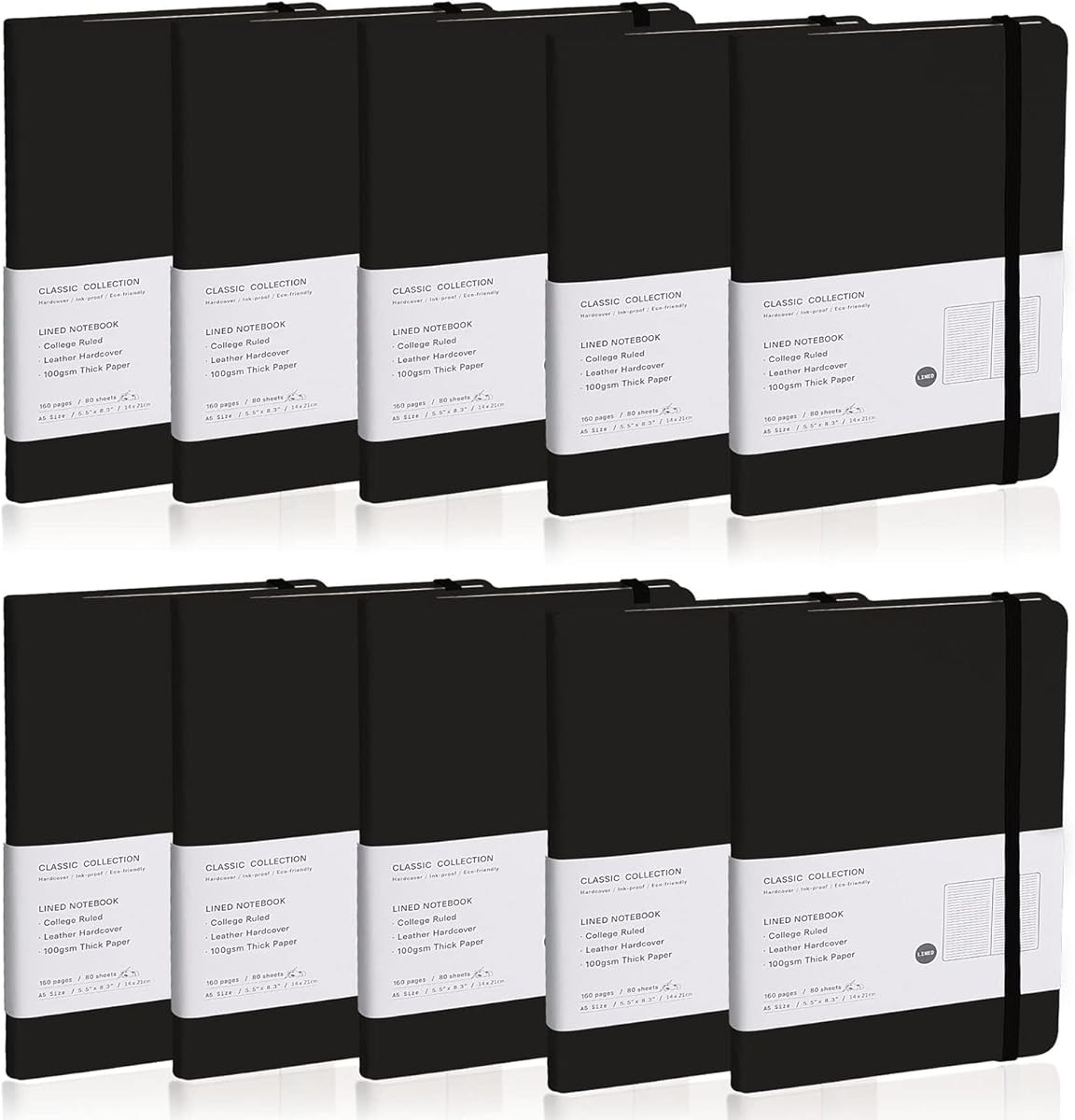 Amazon.com : EMOMAS Lined Journal Notebook, 10Pack(Black), 160 Pages, Medium 5.7 inches x 8 inches - 100 gsm Thick Paper, Hardcover : Office Products