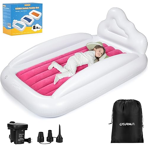 Cama inflable de viaje para niños pequeños, colchón de aire para niños de doble cara Colchón inflable con lados Cama portátil de viaje para niños