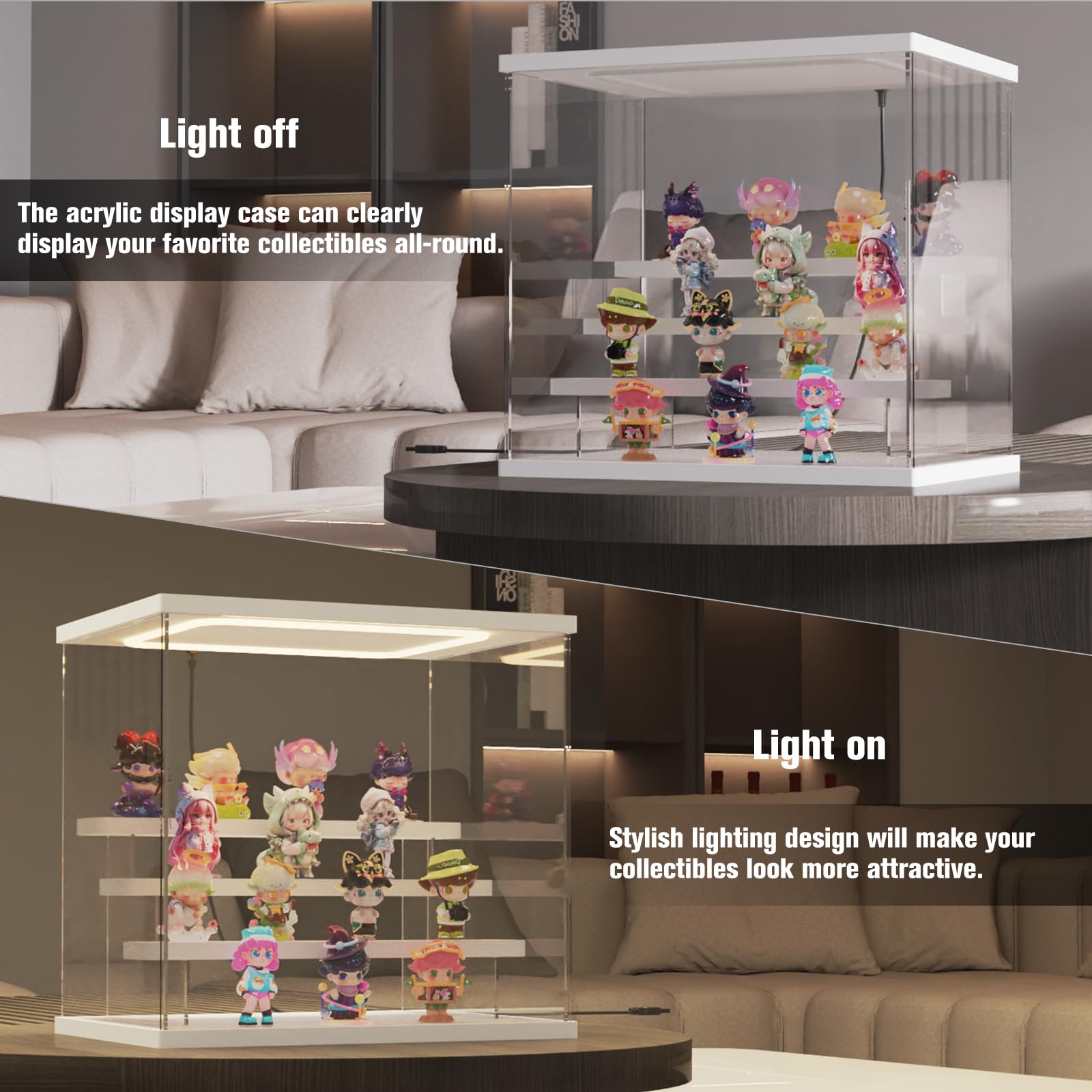 Nynelly Vitrinas Acrílica para Colecciones con Luz, Caja de Exhibición Transparente, Ensamblable Vitrina Expositor para Funko Pop, Figuritas, Blanco