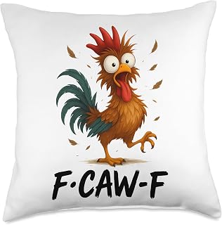 Funny F-Caw-F Rooster Chicken Pun Meme, Viral Humor Quote Throw Pillow