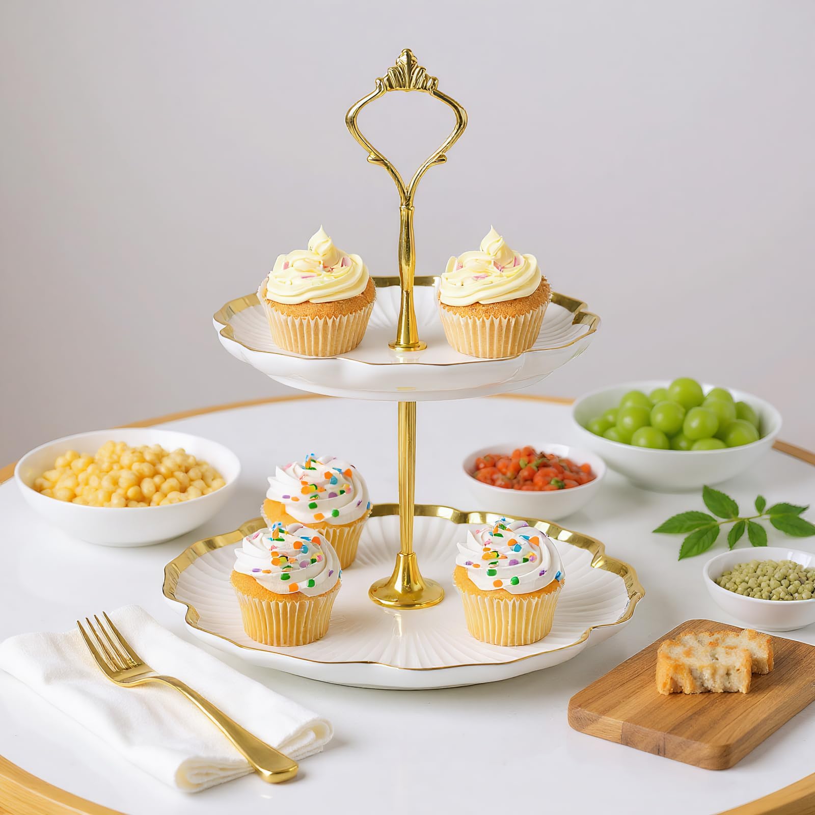 Alzate per Dolci e Frutta Doppio Strato Patisserie Alzatina, Alzata per Torte da Ceramica, Cupcake Stand Supporto per Cupcake, Espositore per Dolci per Nuziali Compleanno Partito Buffet Feste