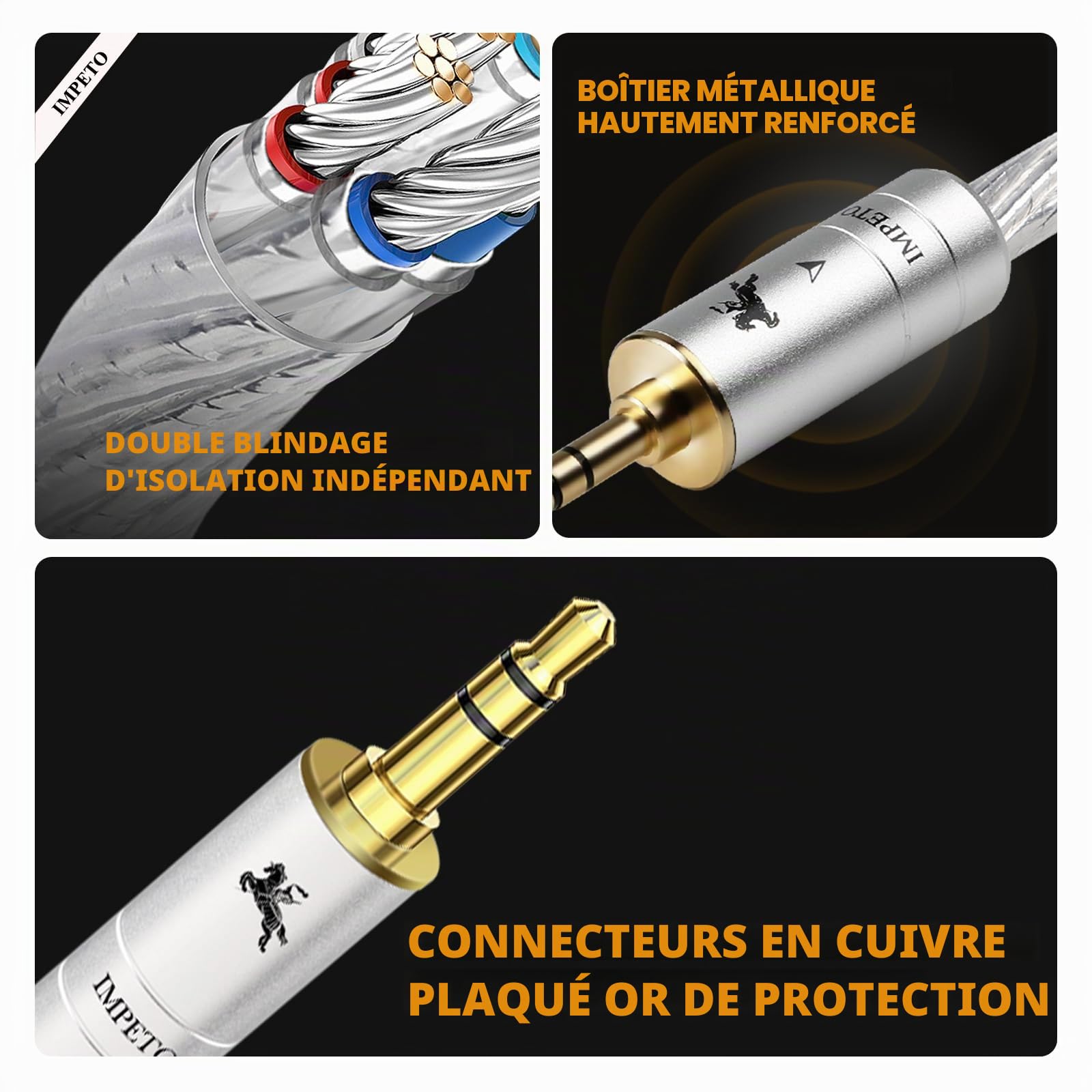 Impeto Câble Audio Jack 3.5 mm Mâle Mâle HiFi Stéréo Nylon Tressé Câble Auxiliaire Voiture Compatible avec Autoradio Casque Haut-Parleur TV iPhone iPad iPod PC MP4 MP3 (1.5M)
