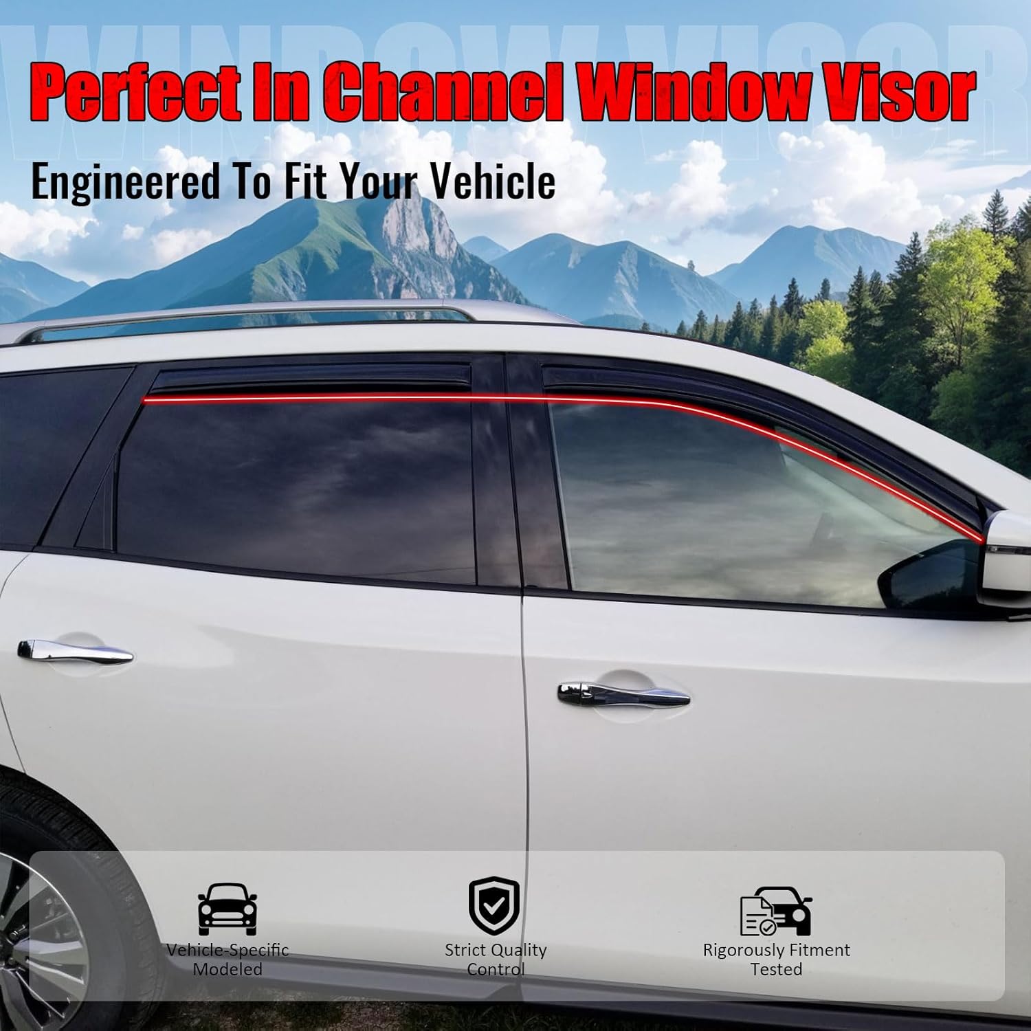 IKON MOTORSPORTS in Channel Window Visors Compatible with 2013-2020 Nissan Pathfinder, Slim Style Acrylic Smoke Rain Guards, Side Window Wind Deflectors 4PCS