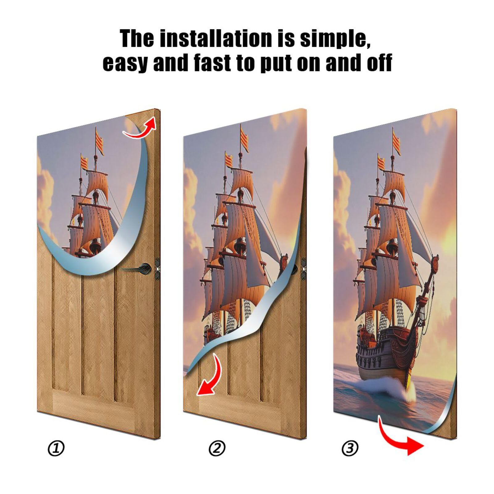 FLildon Pirate Ship Door Cover Decoration, Party Accessory Porch Decor for Festive Ornament Room Door Covers 35 x 79 Inch