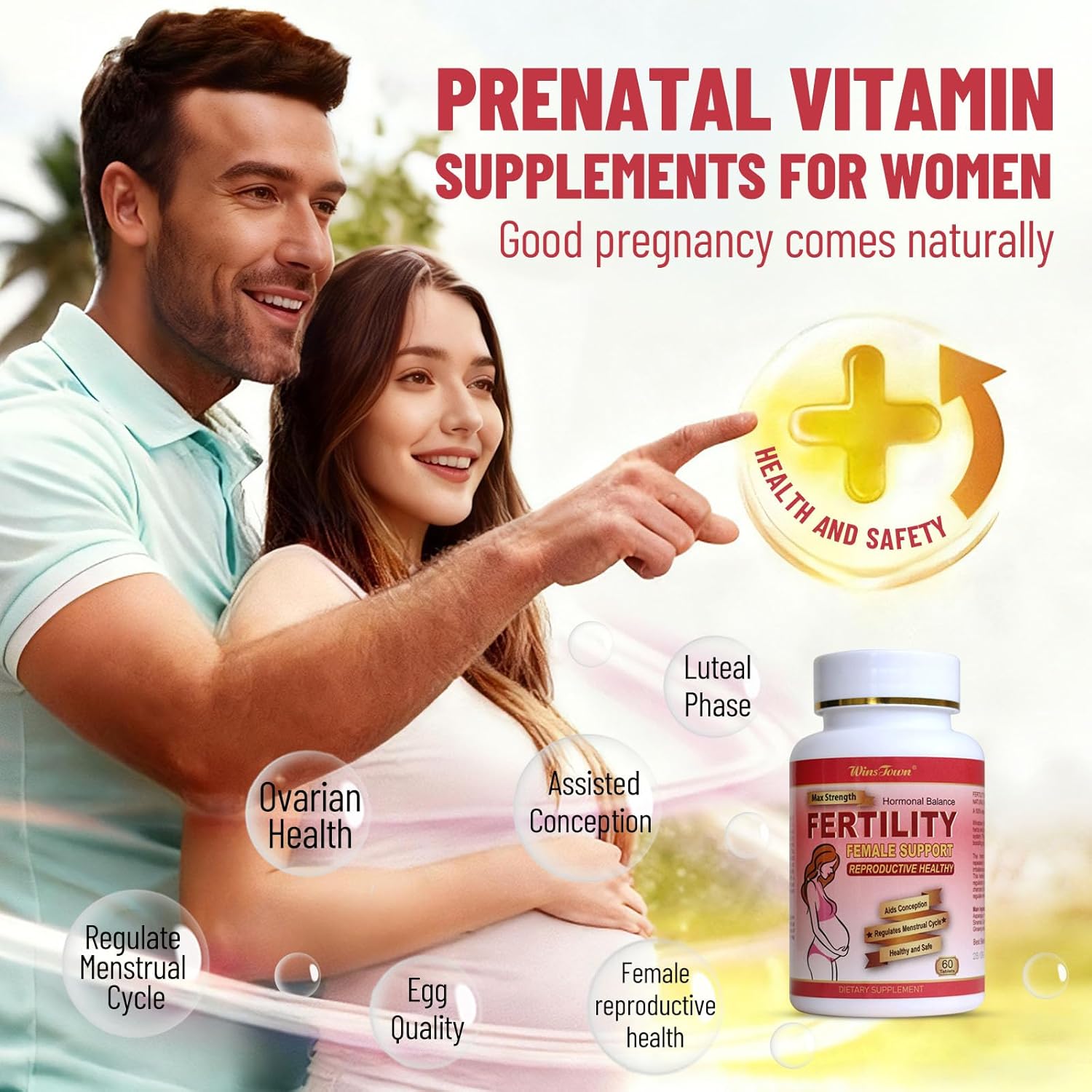 Fertility Tablets for Women, Female Prenatal Vitamin Supplements, Support Ovulation & Conception, 60 Tablets - Image 2