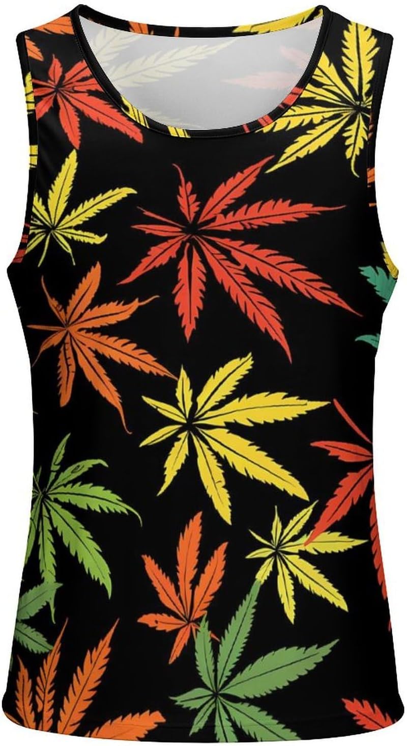 Colorful Weed Leaf Men's Tank Top Sleeveless Muscle Shirts Vest Beach T Shirts for Workout Gym