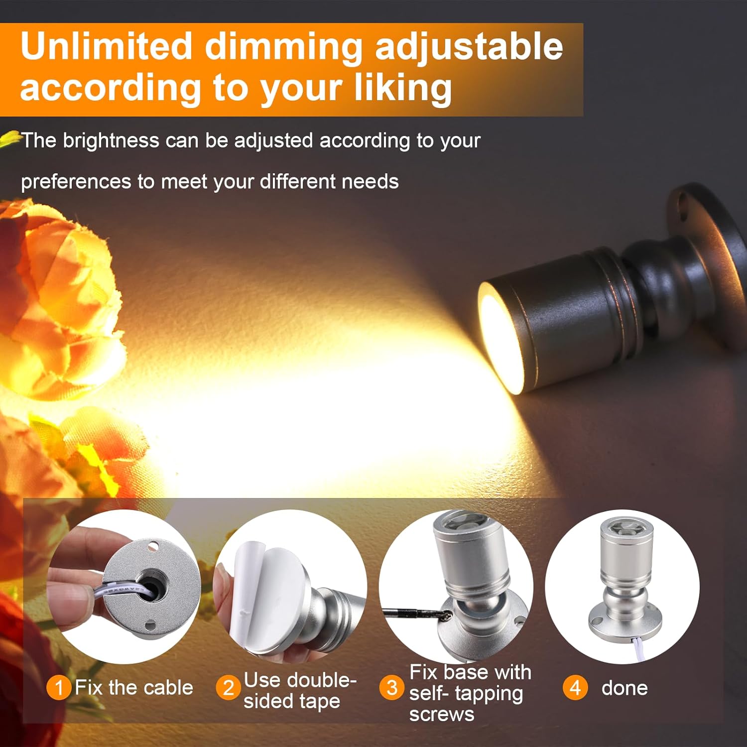 YaeCCC Dimmable LED Mini Spotlight Jewelry Showcase Display Lights (Silvery Pack-8,Warm White,3000k)