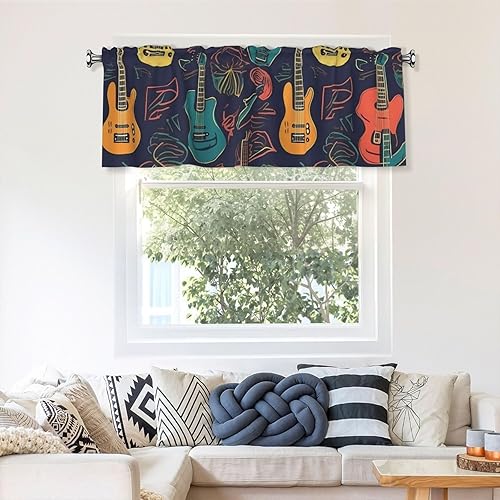 Valances for Windows Kitchen Valance Curtains 54 x 18 Inch Guitarra Pattern Curtain Valance Rod Pocket Window Valances Blocking Light Short Curtain