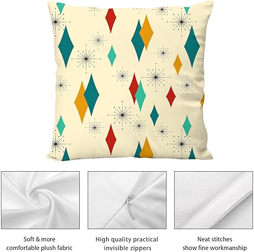 Miniatura 5 de Juego de 4 fundas de almohada modernas de mediados de siglo Fifties de 18 x 18 pulgadas, almohada decorativa retro para sofá, dormitorio, sala de