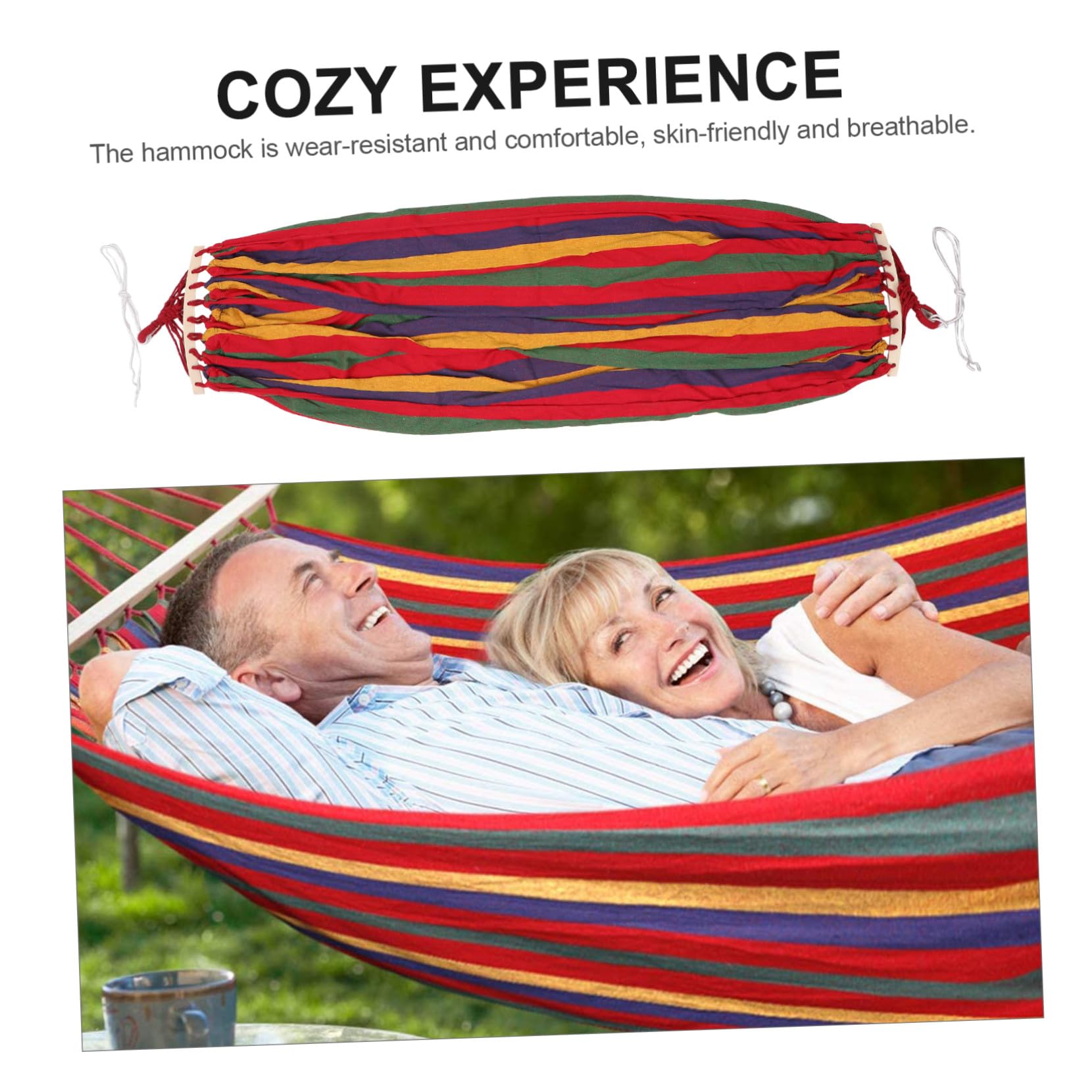 SUPVOX Hamac Double Anti-roulis en Toile Rayée Grosse Largeur pour Camping et Jardin, Capacité Renforcée, Portable et Léger, Randonnée Plage Extérieur Intérieur