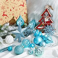 Vista 8 de XmasExp - Paquete de 99 adornos de bolas de Navidad surtidos, decoraciones de árbol de Navidad inastillables con paquete de regalo de mano para Azul