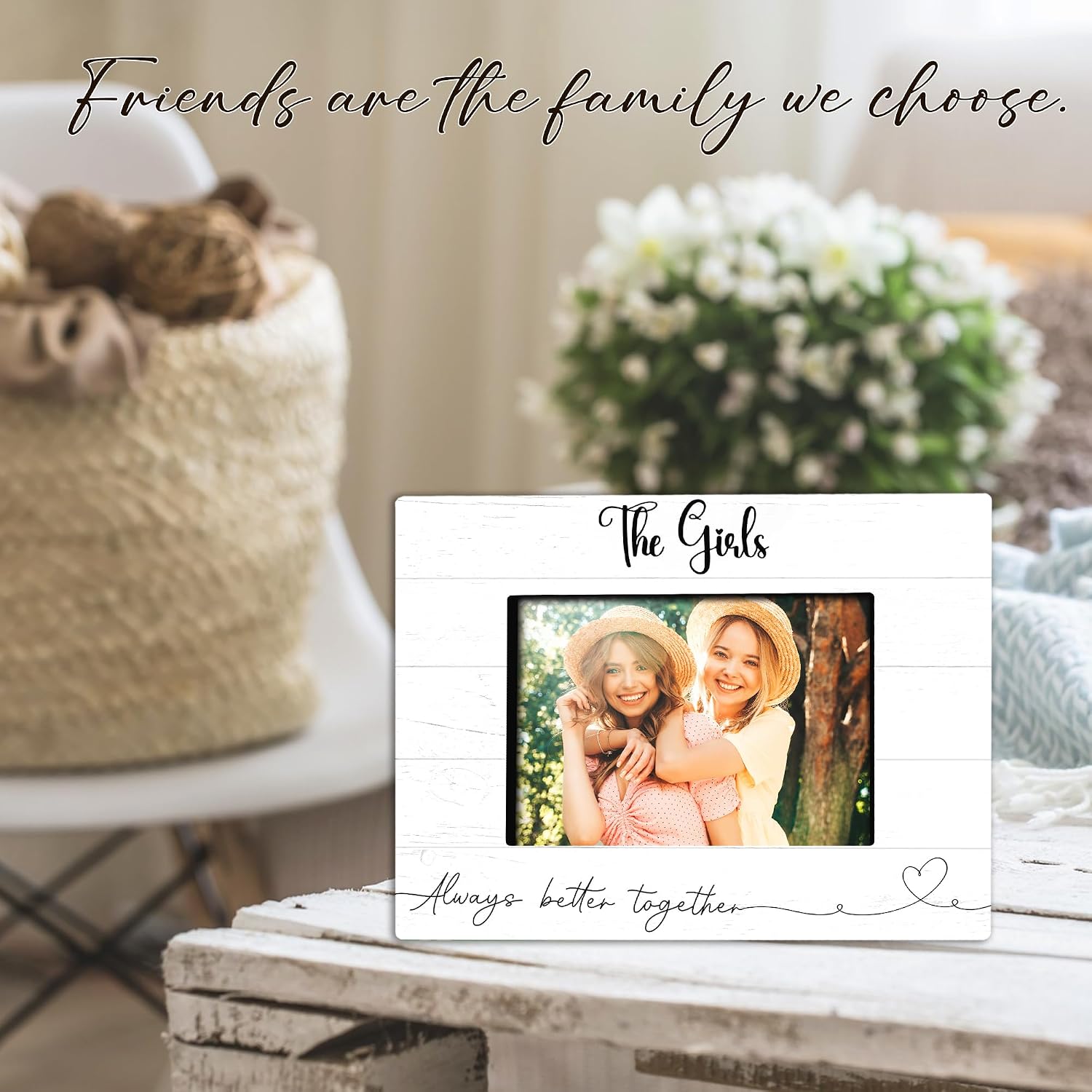 The Girls Always Better Together - Minimalist White Wooden Picture Frame Fits 4x6 inches Photo - Farmhouse Photo Display Decor & Supplies For Home Room Office - Bestie Friendship Birthday Gifts - C03 image 3