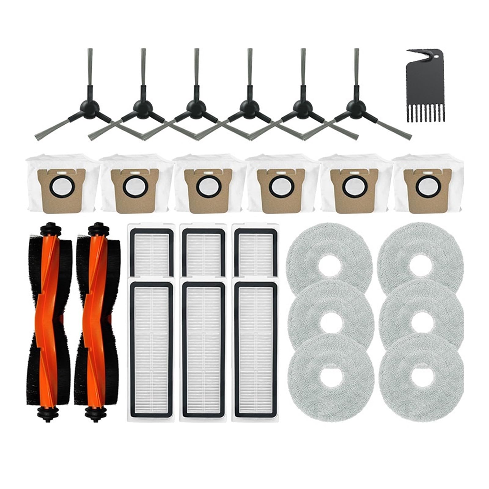 Kompatybilny z Xiaomi M30 D102 Części zamienne do odkurzacza Główna szczotka boczna Podkładka na mop Worki na kurz Tkaniny Filtr Hepa(Set-6)