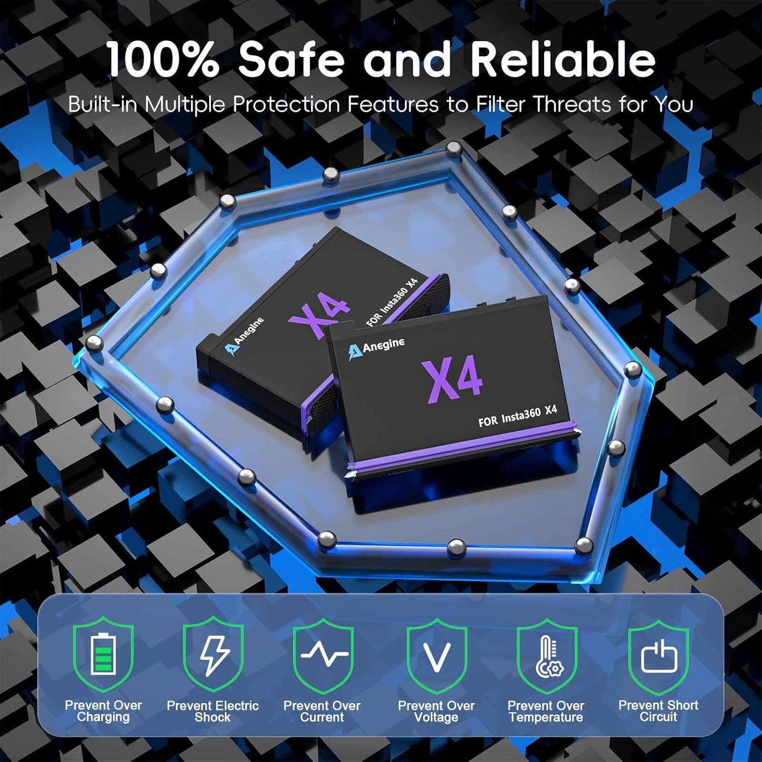 Insta 360 X4 Replacement Battery 2500mAh and Fast 3-Channel USB Charger for Insta360 X4 Action Camera with Misro SD Card Slots (3-Pack)