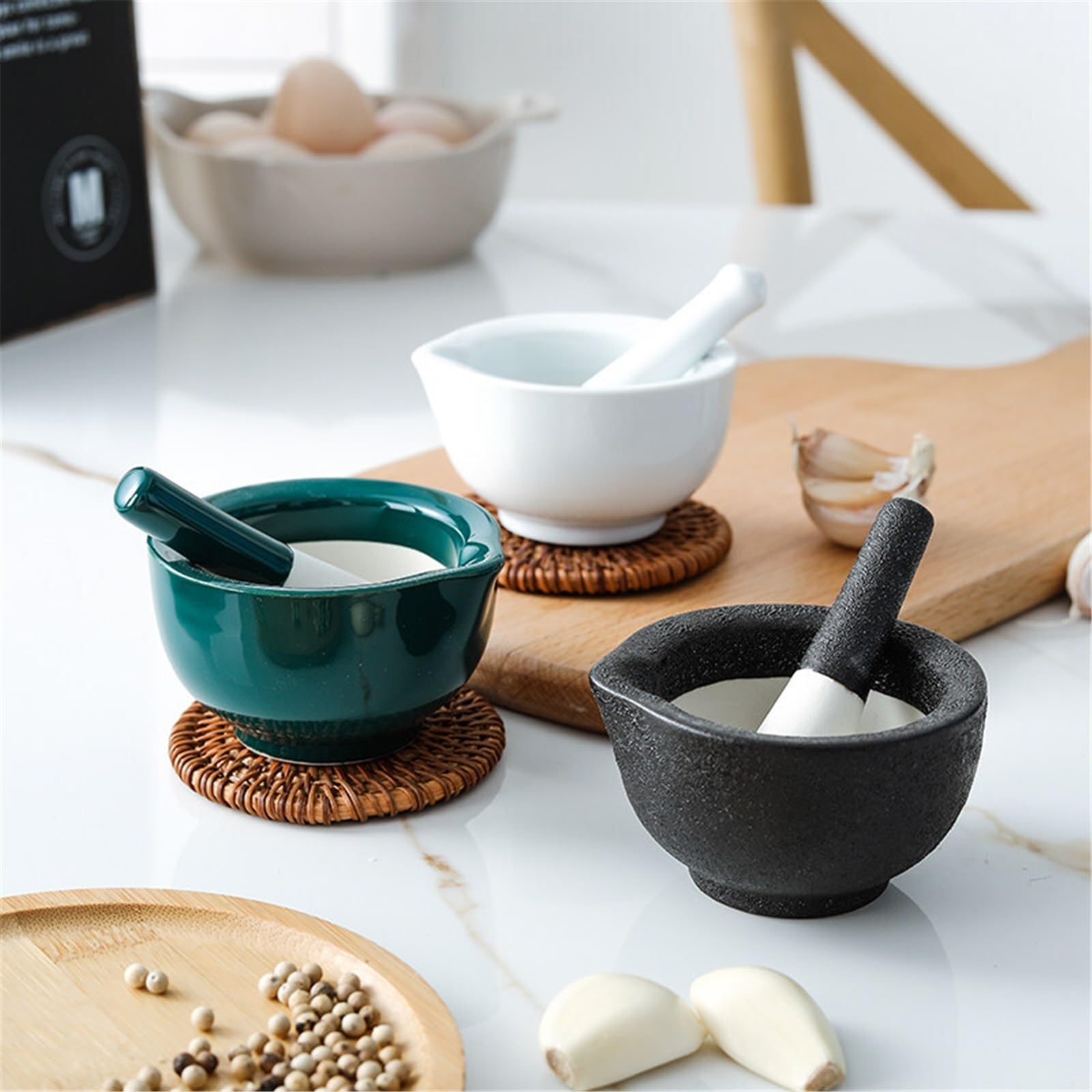 Pratico Utensili da cucina in ceramica Spremiaglio for uso domestico Mortaio e pestello manuali