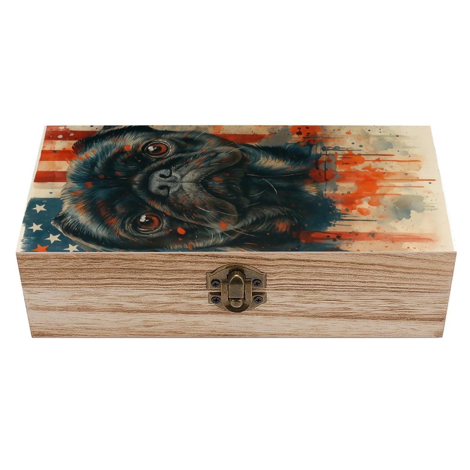 HLBSDM Cute Patriotic Pug Wooden Storage Vintage Keepsake Decorative Boxs