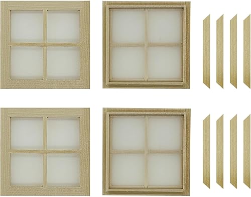 Miniatura 6 de Cayway 2 ventanas para casa de muñecas, 1 puerta de madera en miniatura, marco de ventana a escala 112 para casa de muñecas o accesorio de ciudad