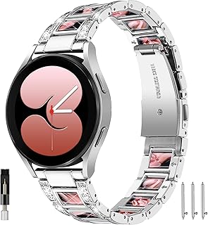 NINKI Stainless Steel Band Compatible Samsung Galaxy Watch 5 & 4 40mm 44mm /Watch 5 Pro 45mm/Classic 42mm 46mm/Active 2 Watch Bands Resin,(Sliver+Black Pink)20mm Bracelet Band for Galaxy Watch 3 41mm