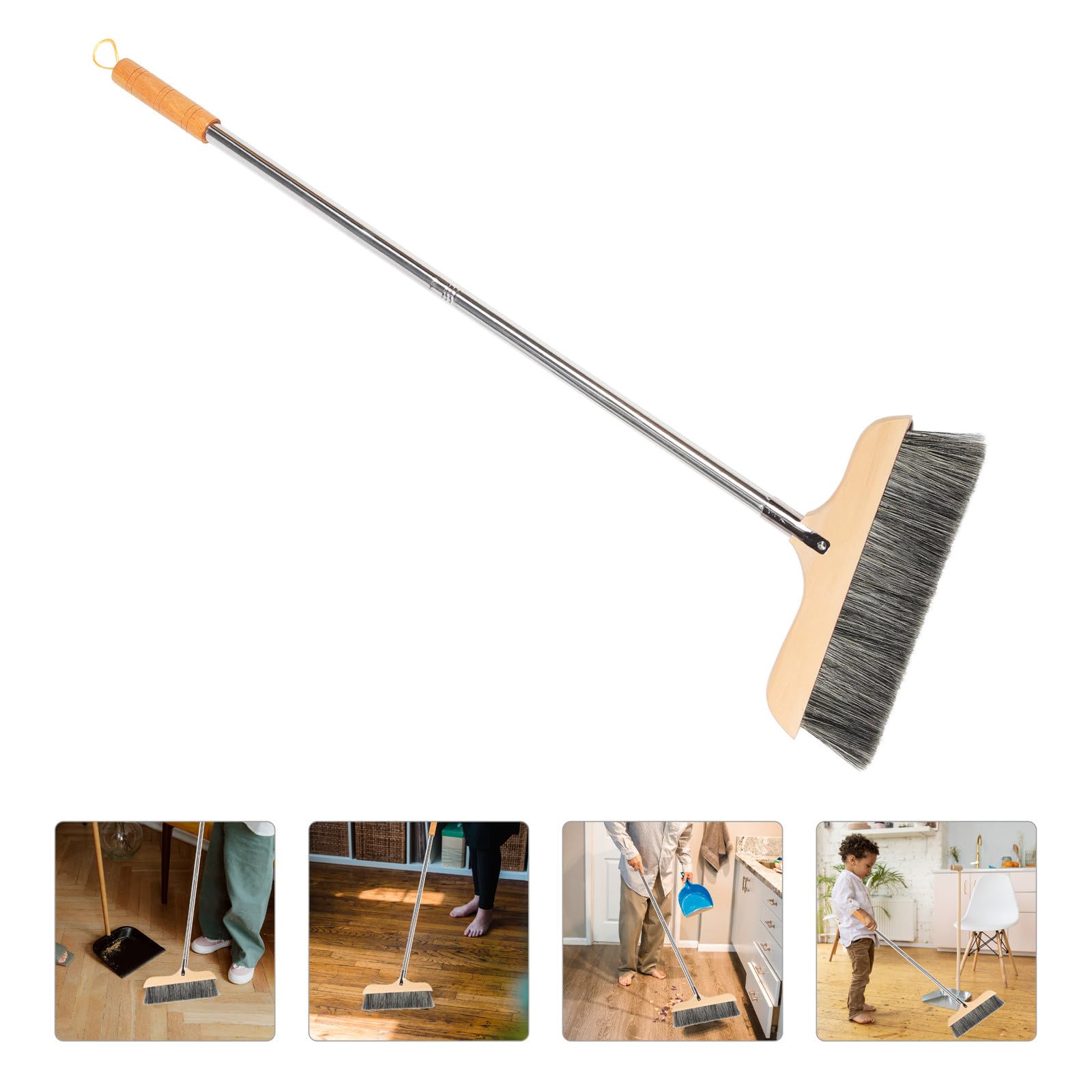 Abaodam Scopa in Legno Setole Morbide Antistatiche, Asta in Acciaio Inox Manico, Scopa Domestica per Pavimenti, Tappeti e Superfici Piastrellate, per Cucina e Camera da Letto