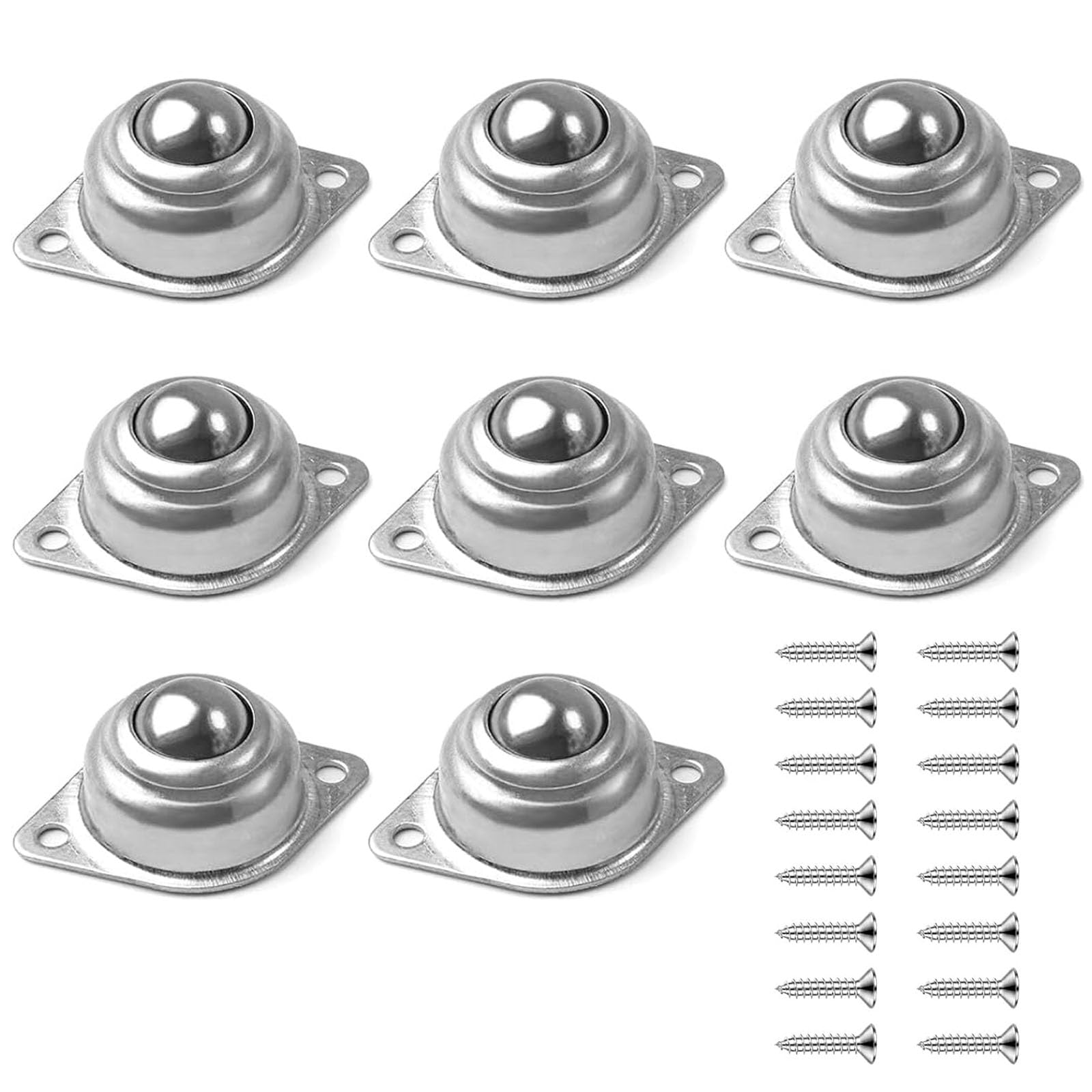 LightBeacon 8 Pièces Roulettes de Transfert, Transfert à Billes Roulettes, Roulements à Rouleaux Coniques, Rouleaux à Billes Plats à 360 Degrés avec M4*16mm Vis pour Chariots Etagères