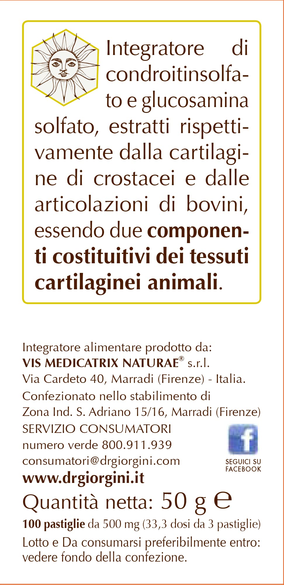 Dr Giorgini Condroitin Glucosamina Pastiglie - 50 g