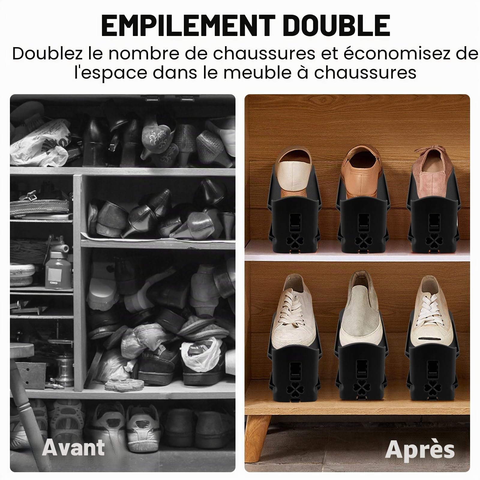 MXTIMWAN Lot de 10 Support à Chaussures Réglables, Organiseur Gain de Place en PP Durable, Organisateur Chaussures Antidérapant pour Placard, Organiser Les Chaussures, Schwarz