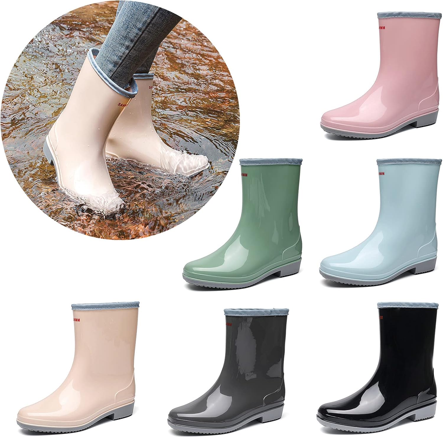 Hbeylia Tall Rain Boots For Women Waterproof Mid Calf Garden Shoes Anti-Slipping Rubber Rainboots Rain Footwear For Ladies Camp Booties For Camping Lawn Care Gardening Muck Mud Yard Work