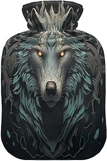 Wajiw Hot Water Bottle with Cover 2L Warm Water Bottle for Hot and Cold Compress Hot and Cold Therapies,Hand Feet Warmer,Wolf