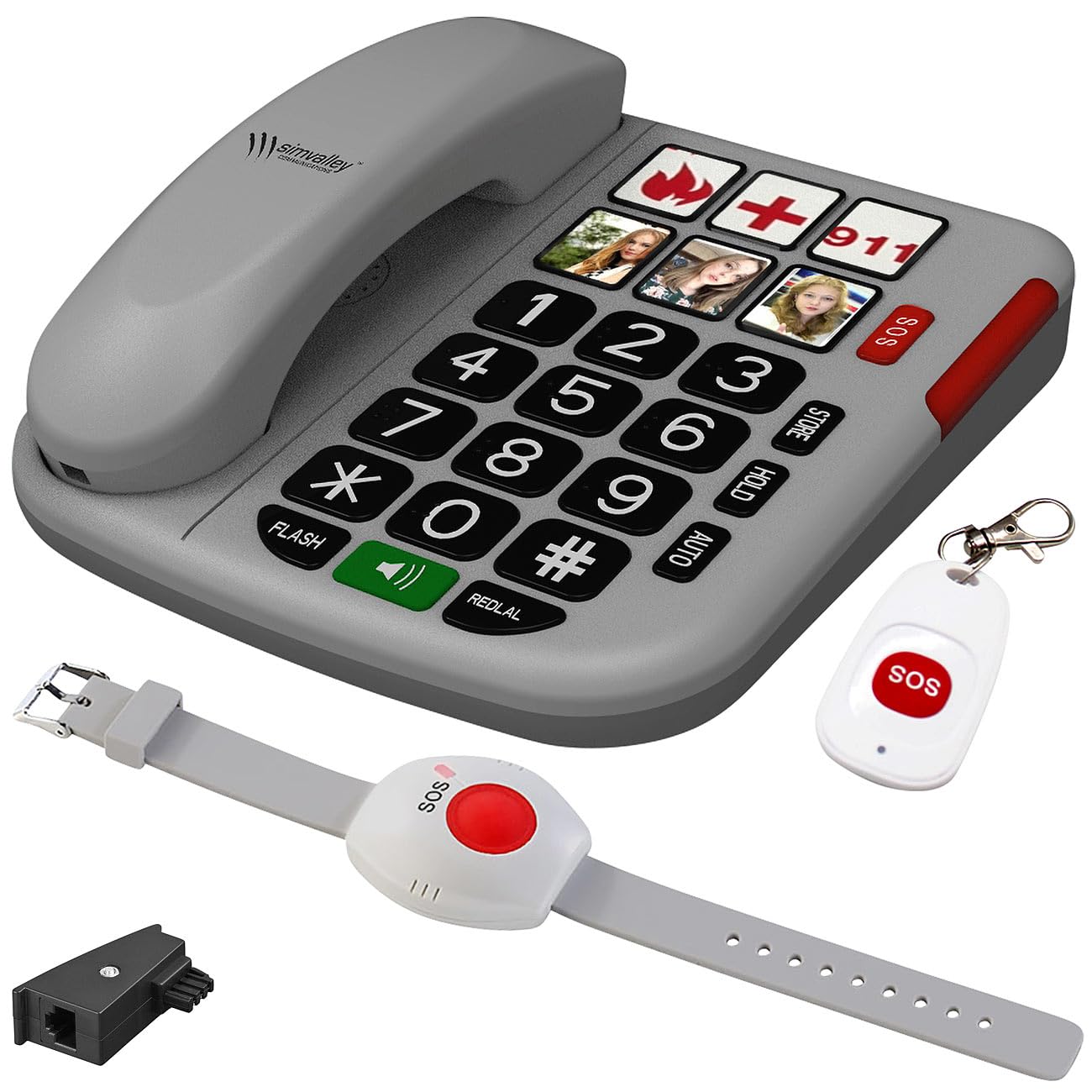 Communications Desktop-Telefon: Senioren-Notruf-Telefon, Funk-SOS-Taster, SOS-Armband, TAE-Adapter (Rentner-Telefon Festnetz, Schreibtisch-Festnetztelefon)