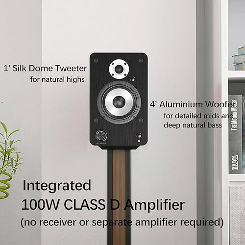 Miniatura 3 de LONPOO Altavoces de estantería alimentados para tocadiscos, monitores de campo cercano activos Bluetooth de 2.0 canales con tweeter de cúpula de