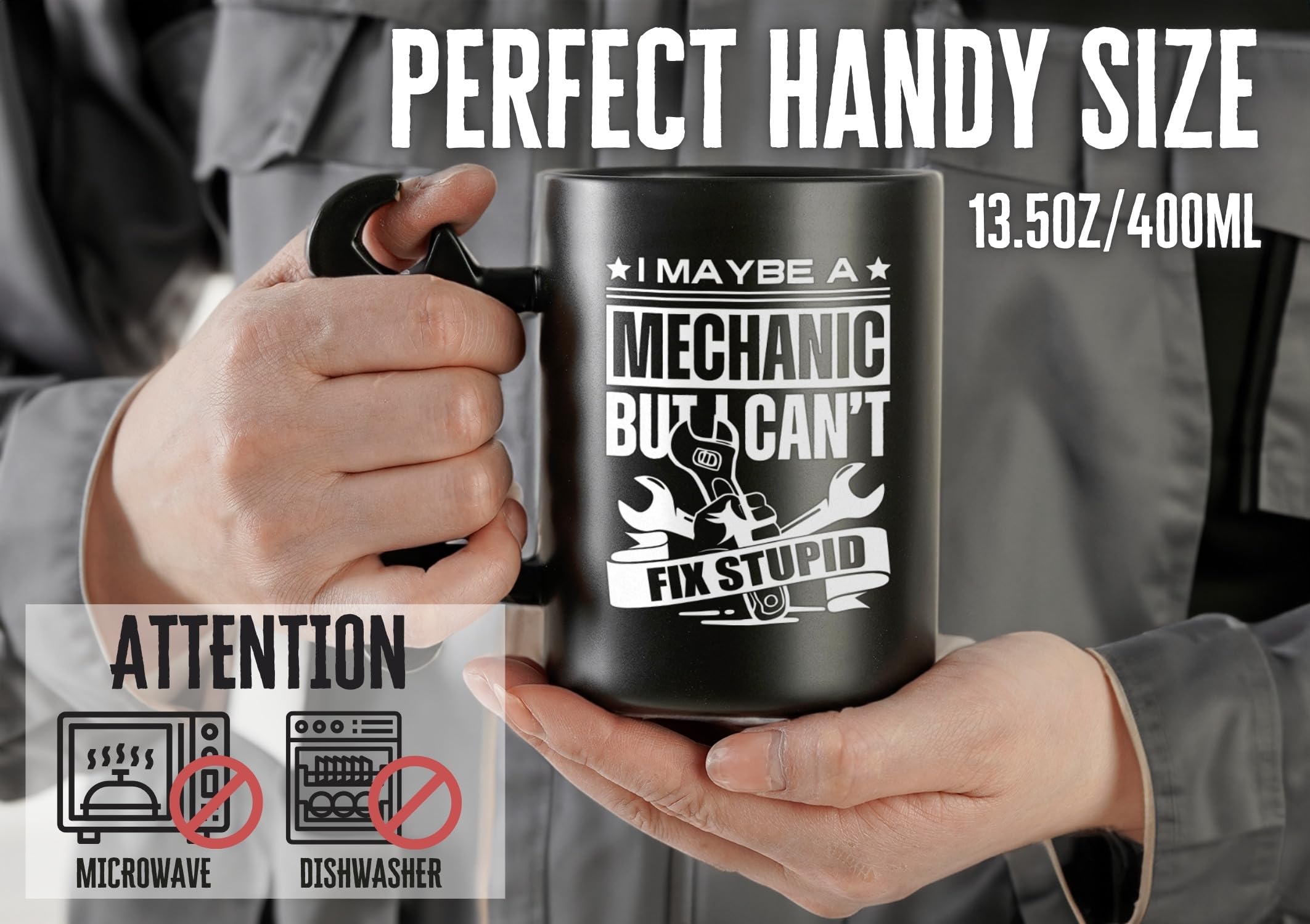 Onebttl Mechanic Gifts Wrench Coffee Mug, Mechanic Gift, 13.5oz/400ml Funny Ceramic Mug for Christmas, Father's Day, Fix Stupid
