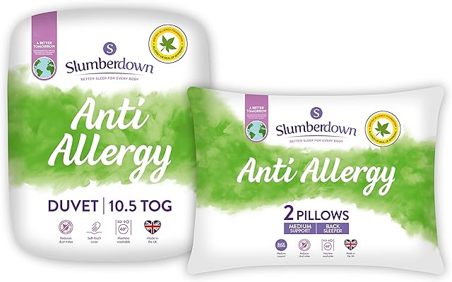 Slumberdown Anti Allergy King Size Duvet 10.5 Tog All Year Round Duvet King Size Bed Plus 2 Medium Support Pillows