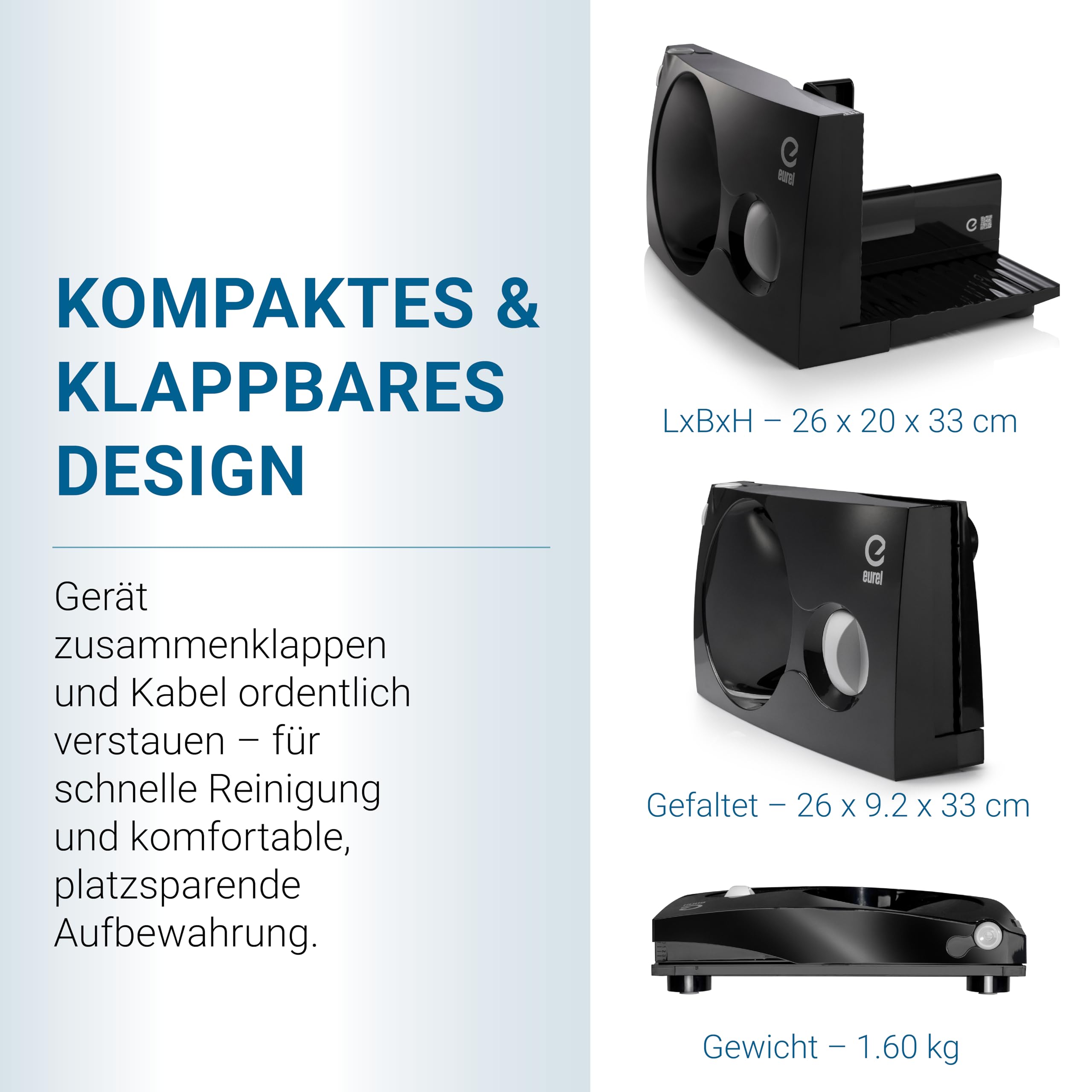 EUREL RS42 Allesschneider Elektrisch Schwarz – Brotschneidemaschine mit Edelstahlklinge Ø170 mm, Schnittstärke 0–17 mm, BPA-frei, EcoDrive 80W