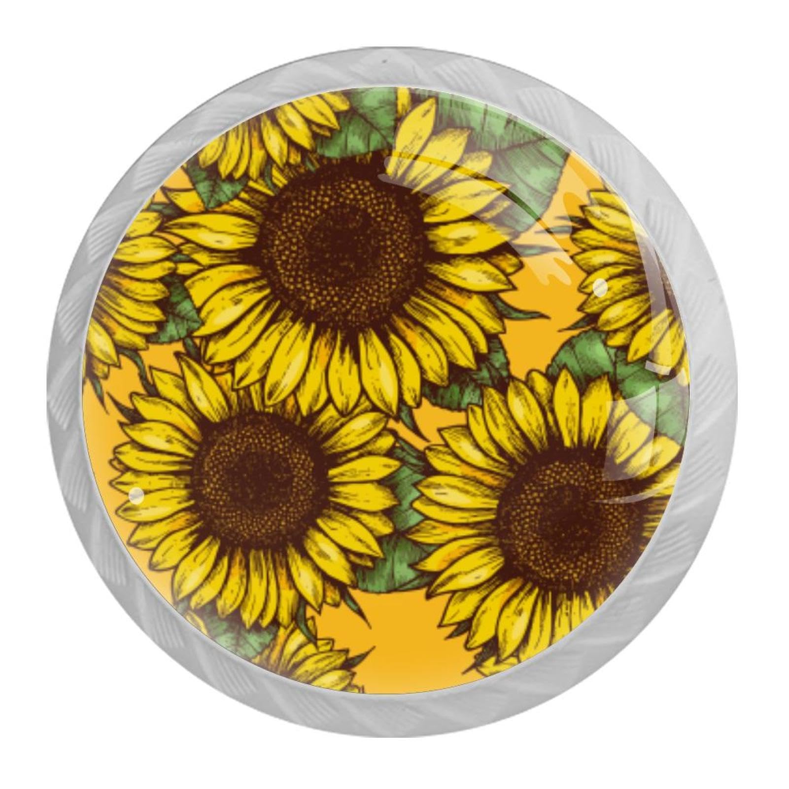 Tqmspg Multi08 4 Pieces Drawer Pulls Sunflowers Pattern Door Knobs Dresser Handles For Kitchen Wardrobe Cupboard Hardware Furniture