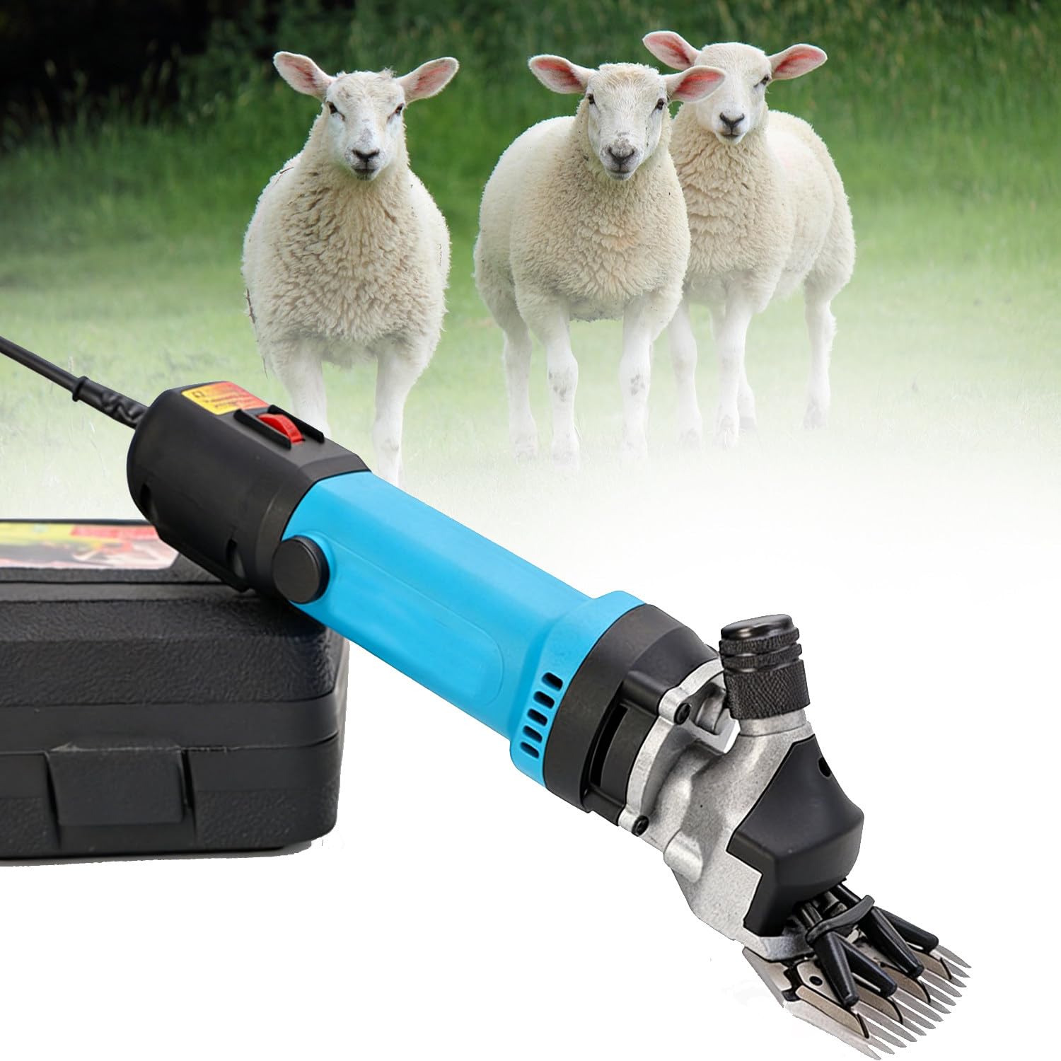 CelyToe Heavy Duty Livestock Hair Clipper & Sheep Trimmer, 2400r/min High Cutting Speed, Adjustable Blade Gap for Heat Dissipation, Anti-Slip Handle for Long-Time Grooming Blue-110v