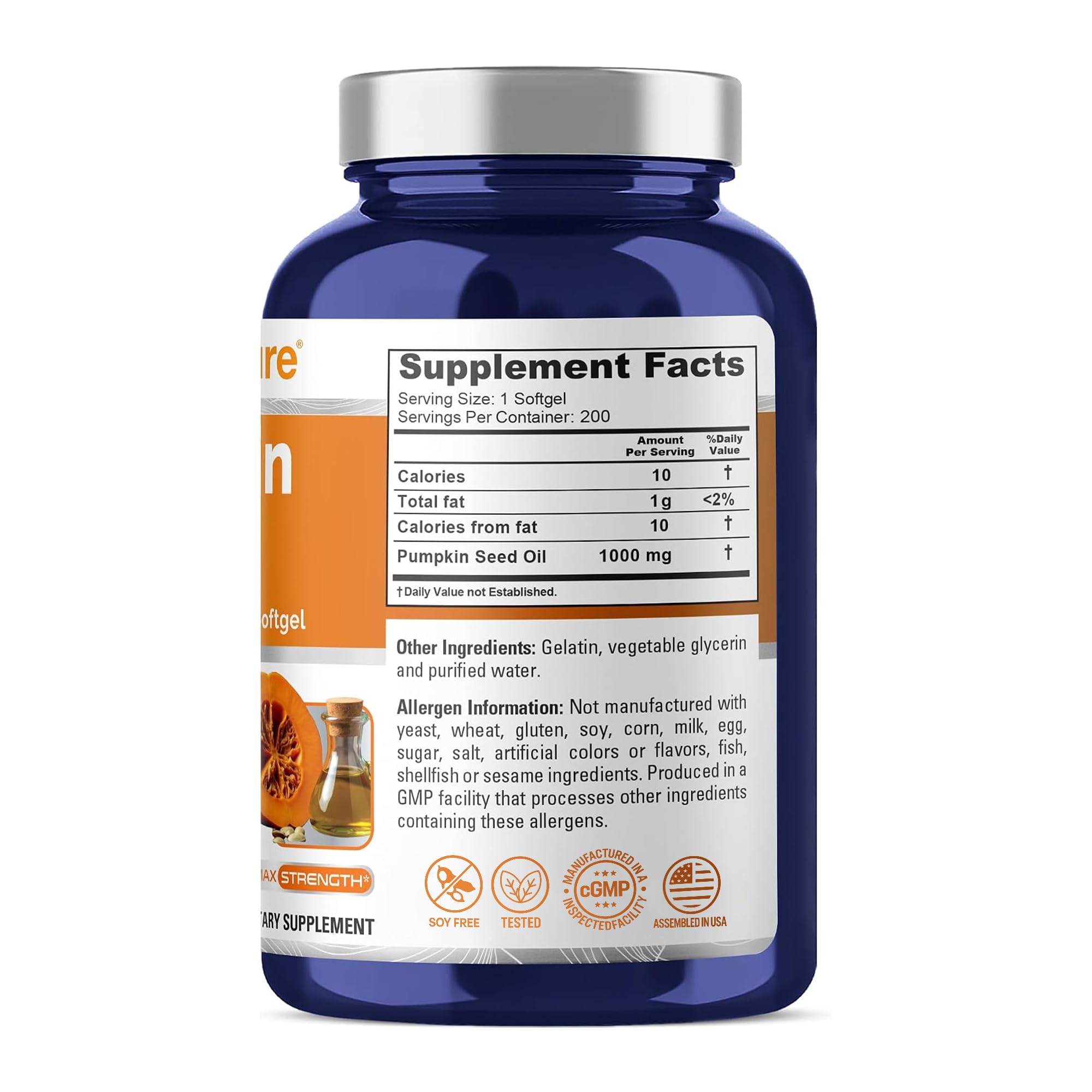 NusaPure Pumpkin Seed Oil, Soy Free, 1000mg, 200 Softgels - 200 Servings — Amazon image 2