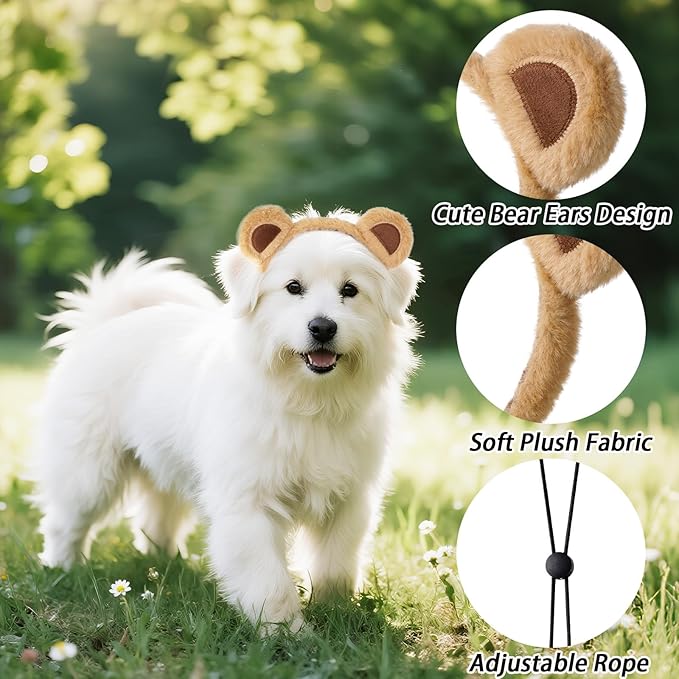 Vincha de orejas de oso para perro ajustable talla mediana grande caqui miniatura 4