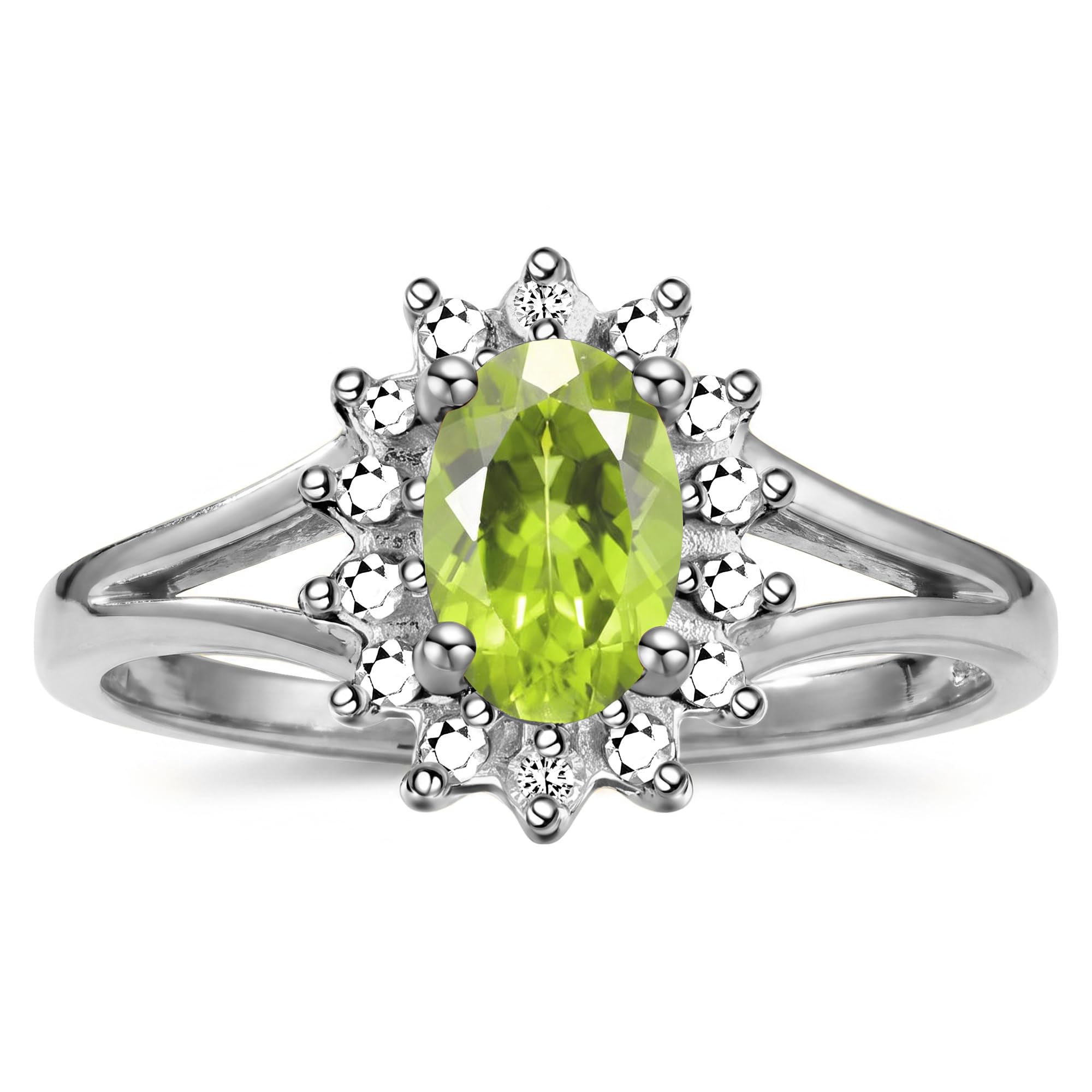 Rylos Halo Ring: Diamond Birthstone with 6X4MM Oval Gemstone - Women's Jewelry in Sterling Silver - Stunning Diamond Ring Sizes 5-10