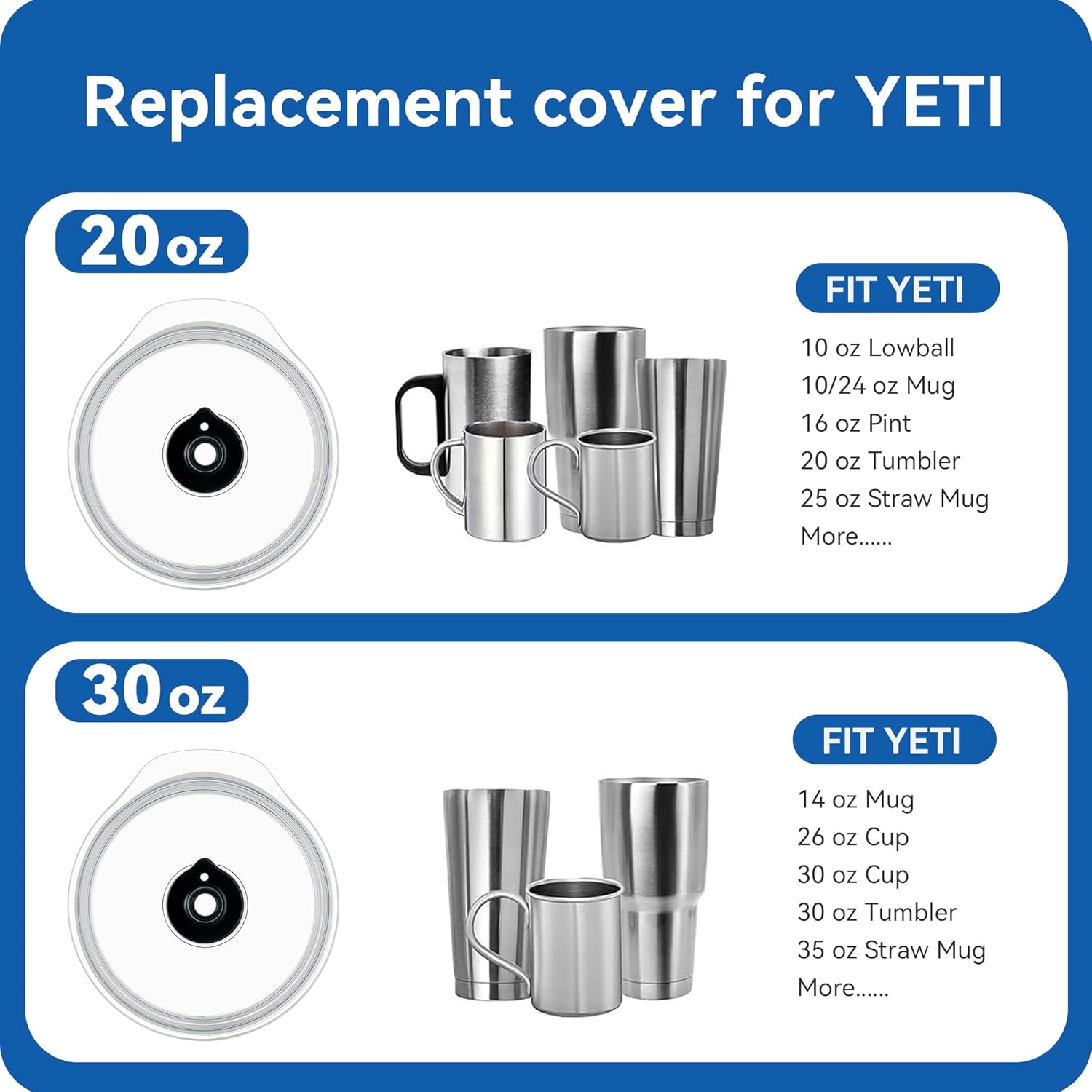 Leak - Proof Straw Lid - Replacement for YETI Rambler 14 oz Mug, 26 oz Straw Cup, 30 oz Tumbler & 35 oz Tumbler - Press Fit Cover (Black)