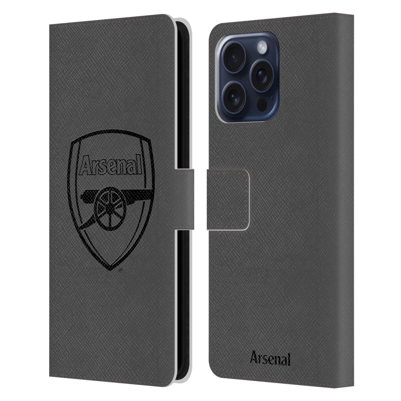 Head Case Designs Officially Licensed Arsenal FC Black Logo Crest 2 Leather Wallet Case Compatible With Apple iPhone 16 Pro Max — image 1