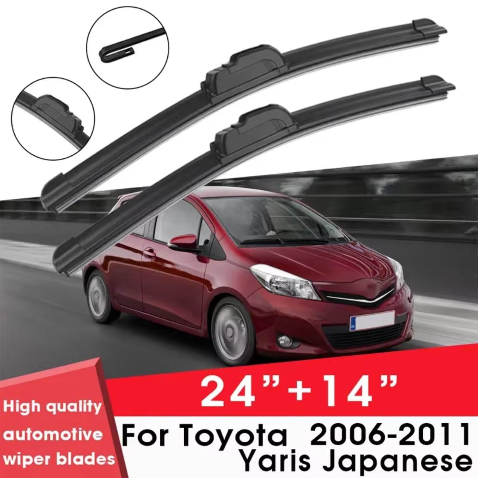 Spazzola Anteriore Compatibile Con Toyota Per Yaris Giapponese 2006 2007 2008 2009 2010 2011 24"+14" Parabrezza Parabrezza Pulizia Gomma Silicone Auto Tergicristalli Tergicristalli