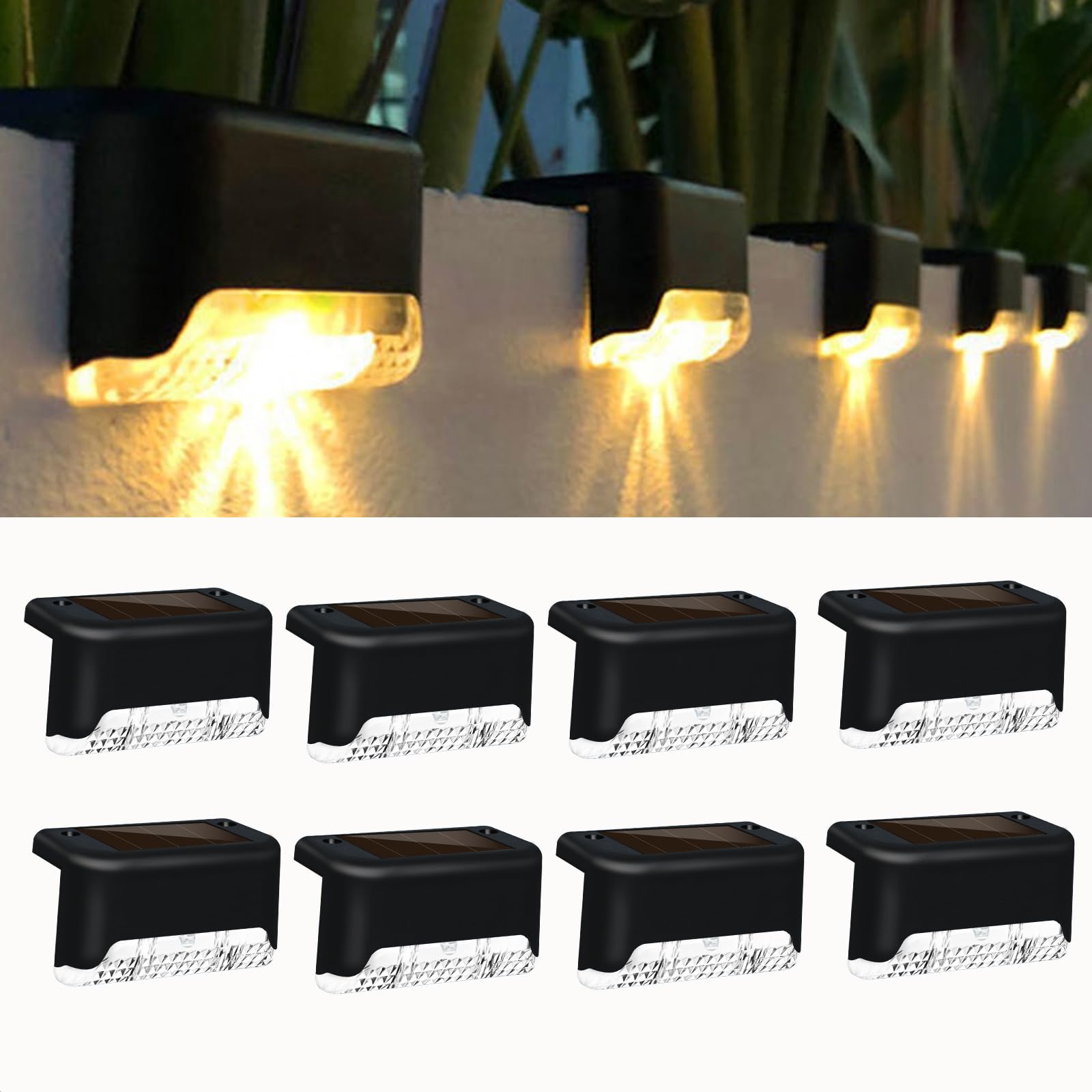 Caldarax 8 Pack Solar Fence Lights Garden, LED Decking Lights Solar Powered Waterproof Outdoor Step Light for Fence Deck