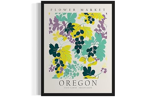 Oregon Flower Market Art Print Poster State Wall Art, Botanical