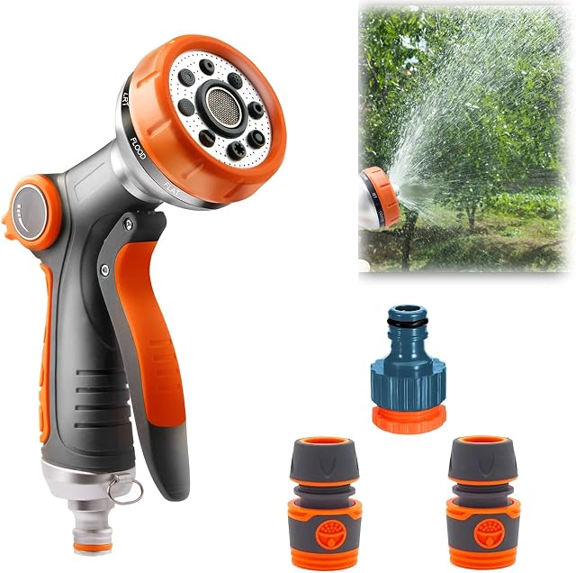 Garden Hose Spray Gun,8 Adjustable Patterns,Hose Pipe Spray Gun,High Pressure Spray Nozzles,Perfect for Watering Plants,Car Washing,Shower Pets,Hose Attachments Includes Hose Connectors