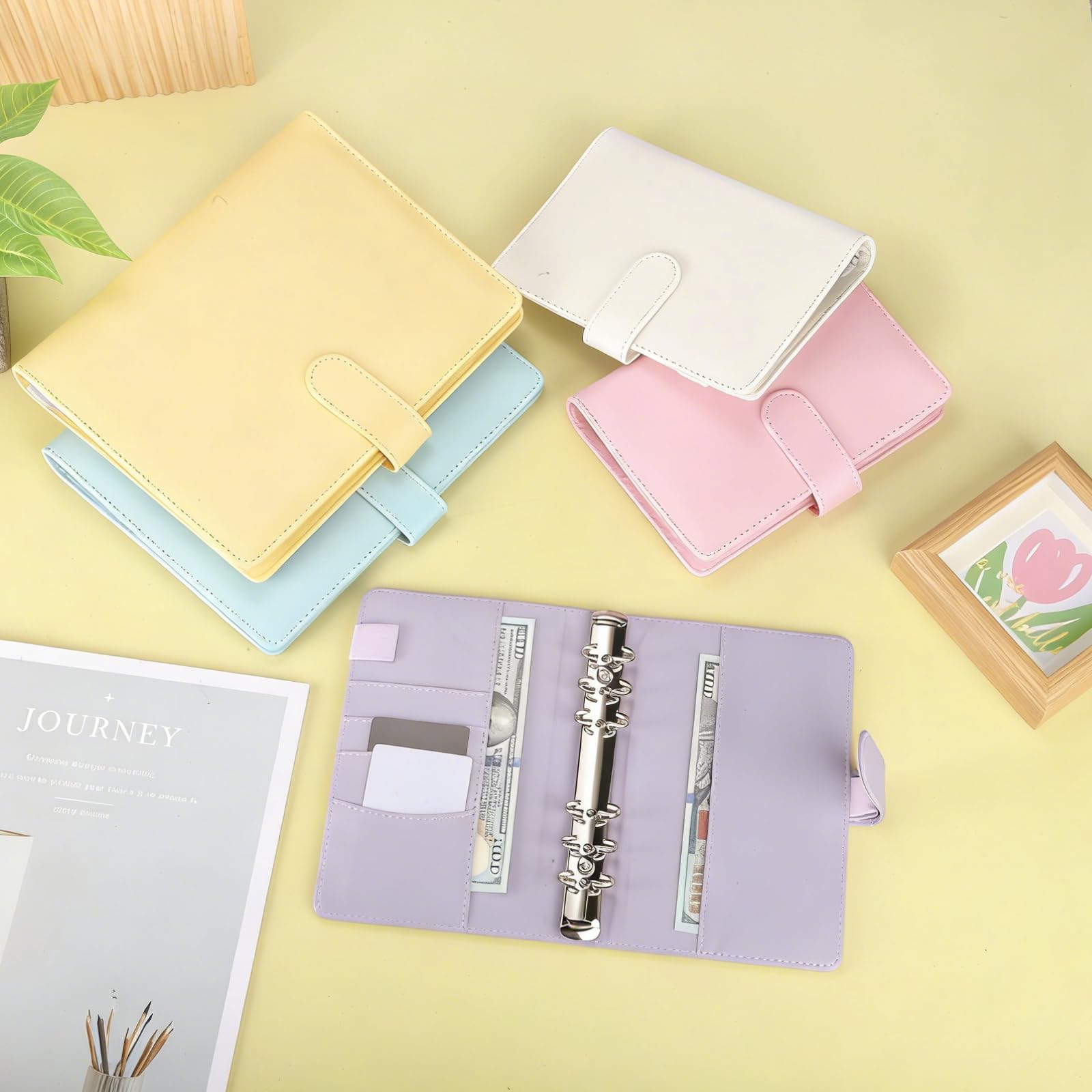 PATIKIL Carpeta A5 de 6 anillas, recargable, hojas sueltas, cubierta protectora de piel sintética con ranura para bolígrafo, hebilla magnética para diario, colección de tarjetas fotográficas, color